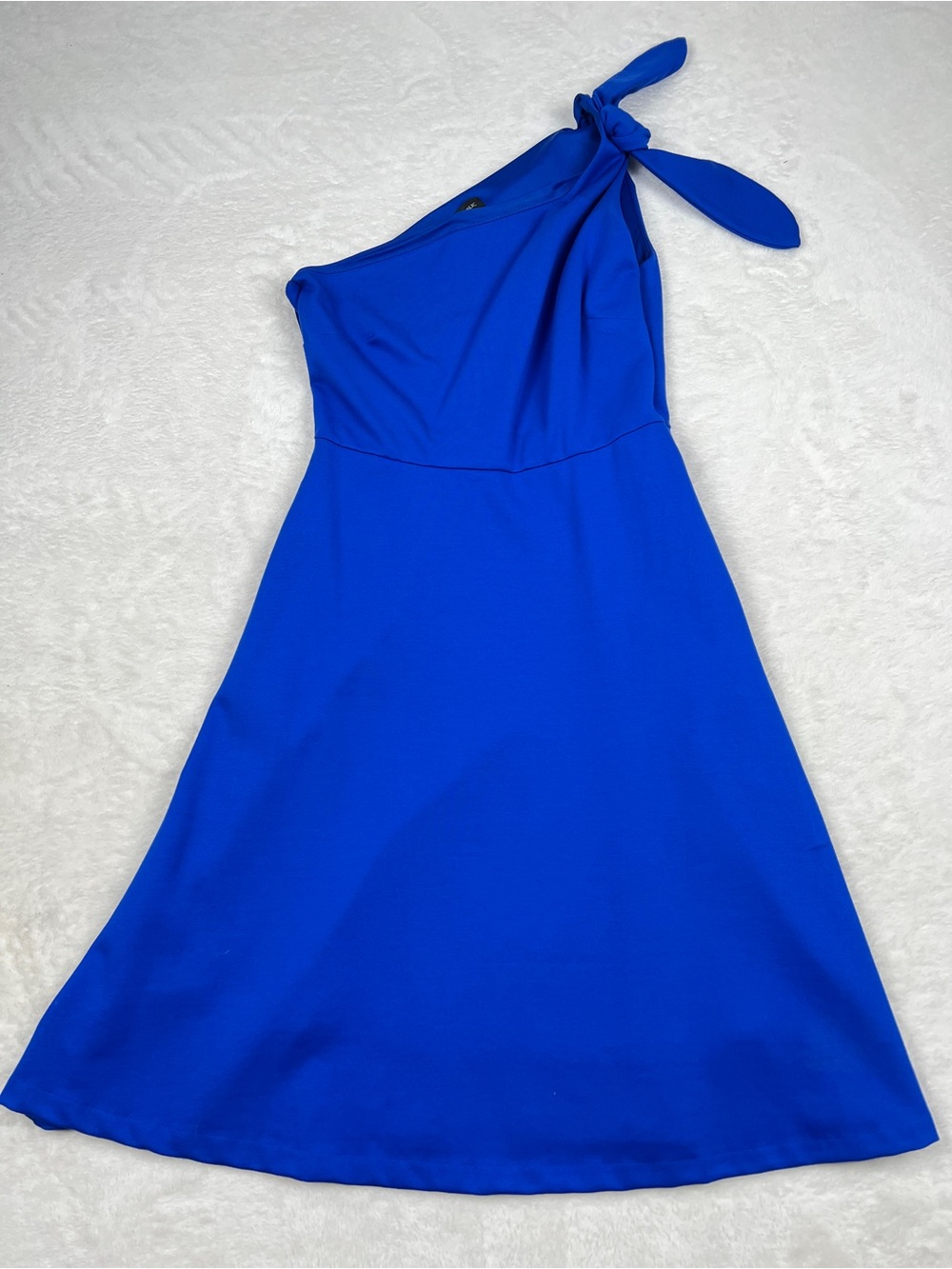 Banana Republic One Shoulder Bow Dress 2P Royal Blue Fit Flare Pockets EUC